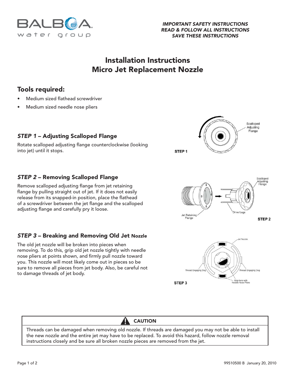 Balboa Water Group Micro Jet Replacement Nozzle User Manual | 2 pages