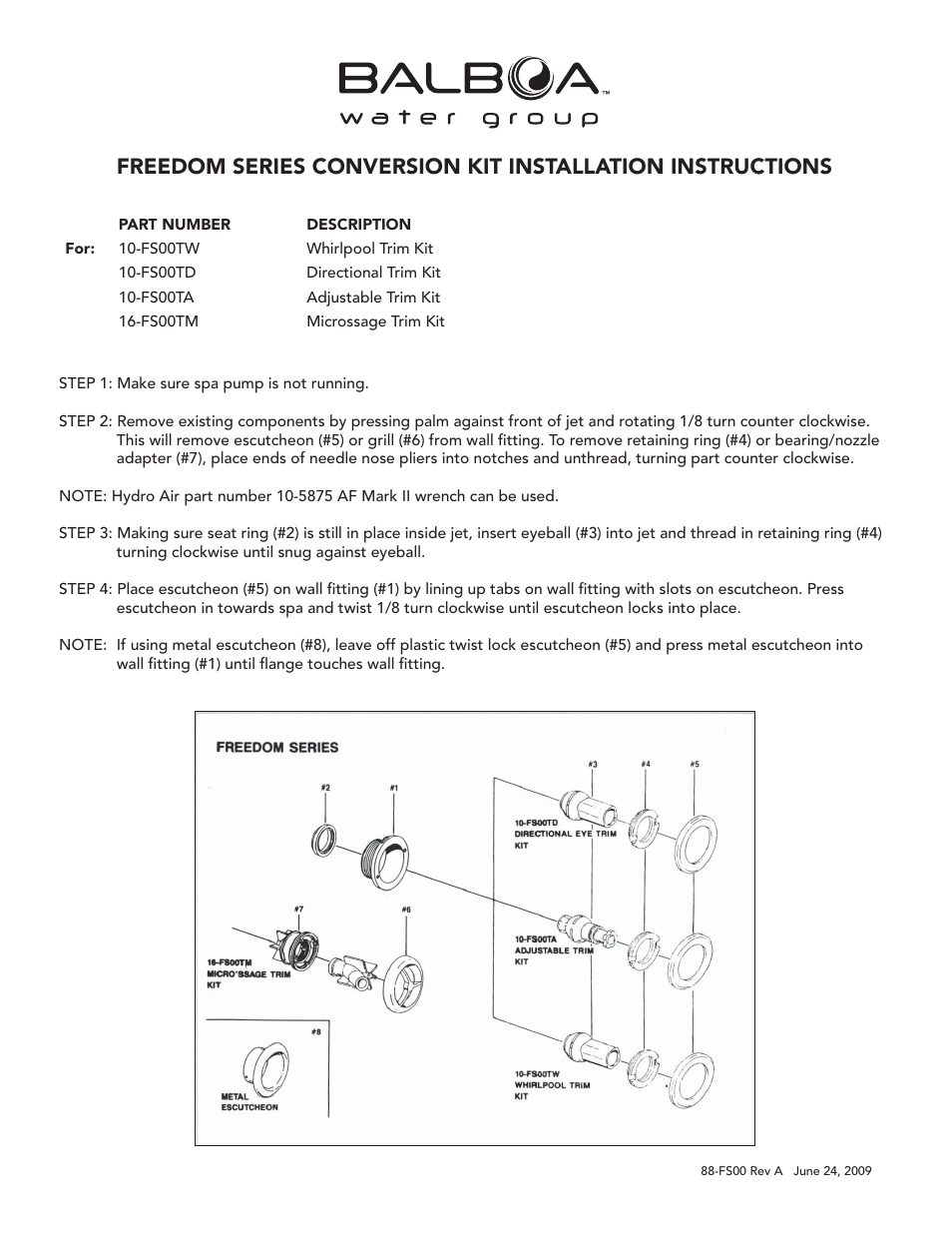 Balboa Water Group Freedom Series Conversion Kit User Manual | 1 page