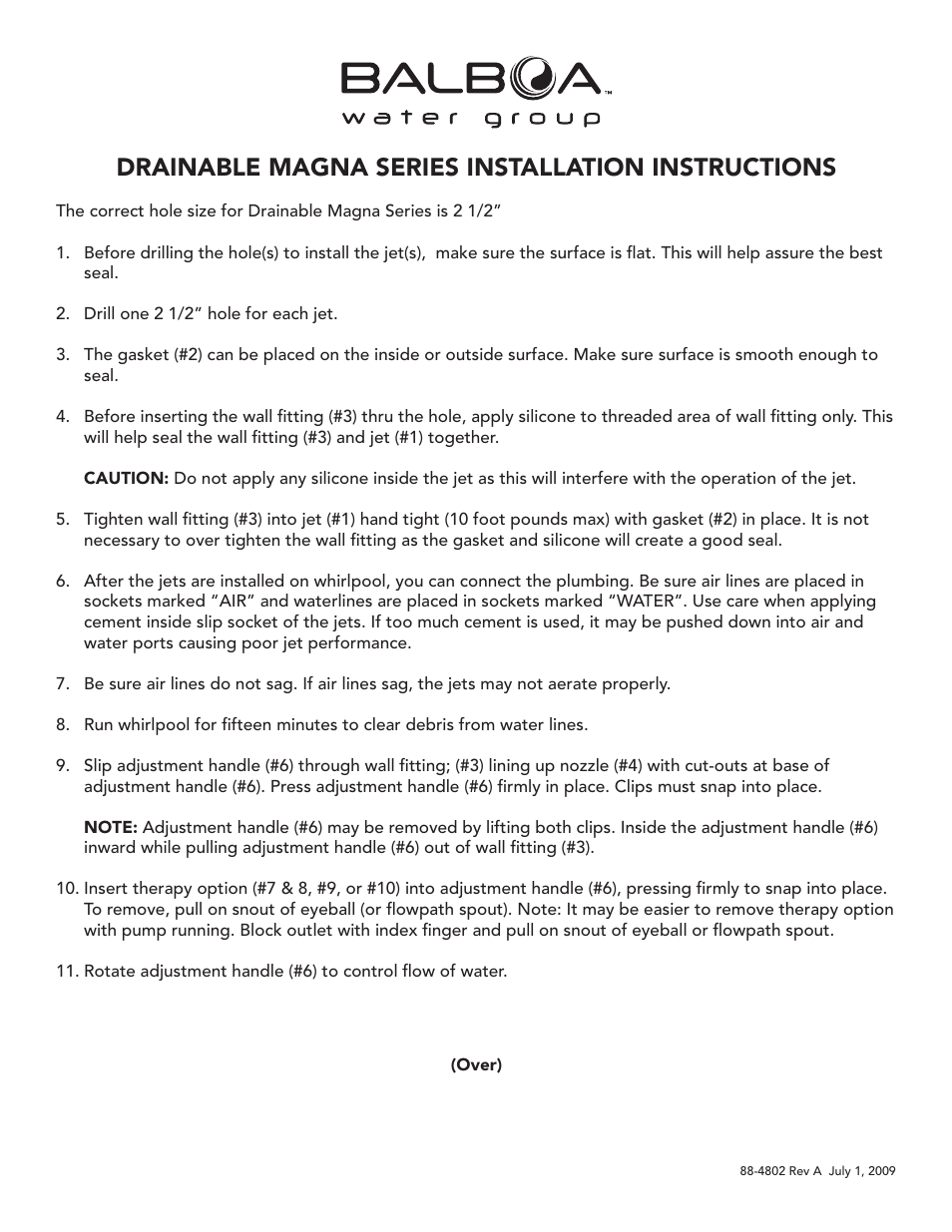Balboa Water Group Drainable Magna Series User Manual | 2 pages
