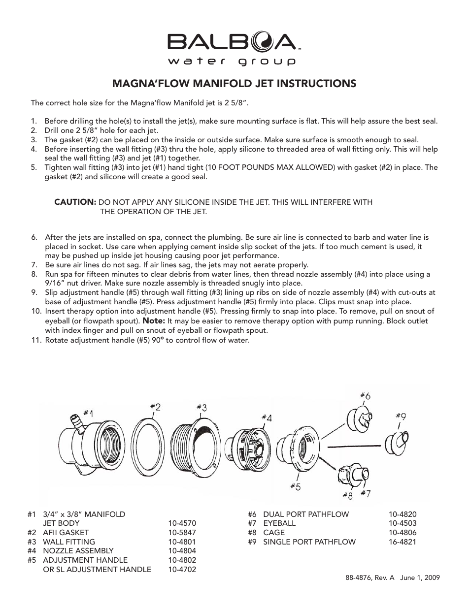 Balboa Water Group Magna'flow Manifold Jet User Manual | 1 page