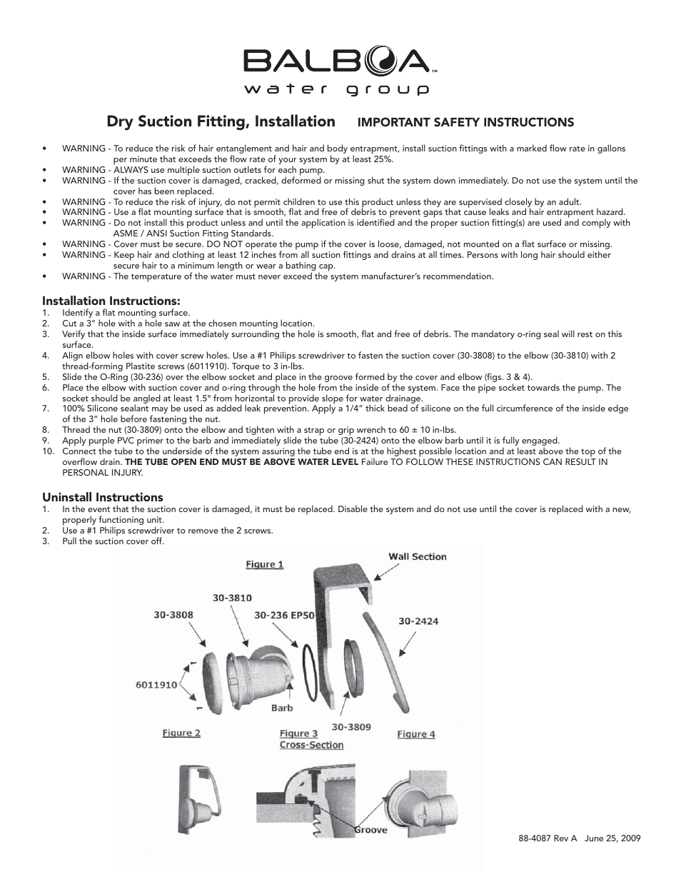 Balboa Water Group Dry Suction Fitting User Manual | 1 page