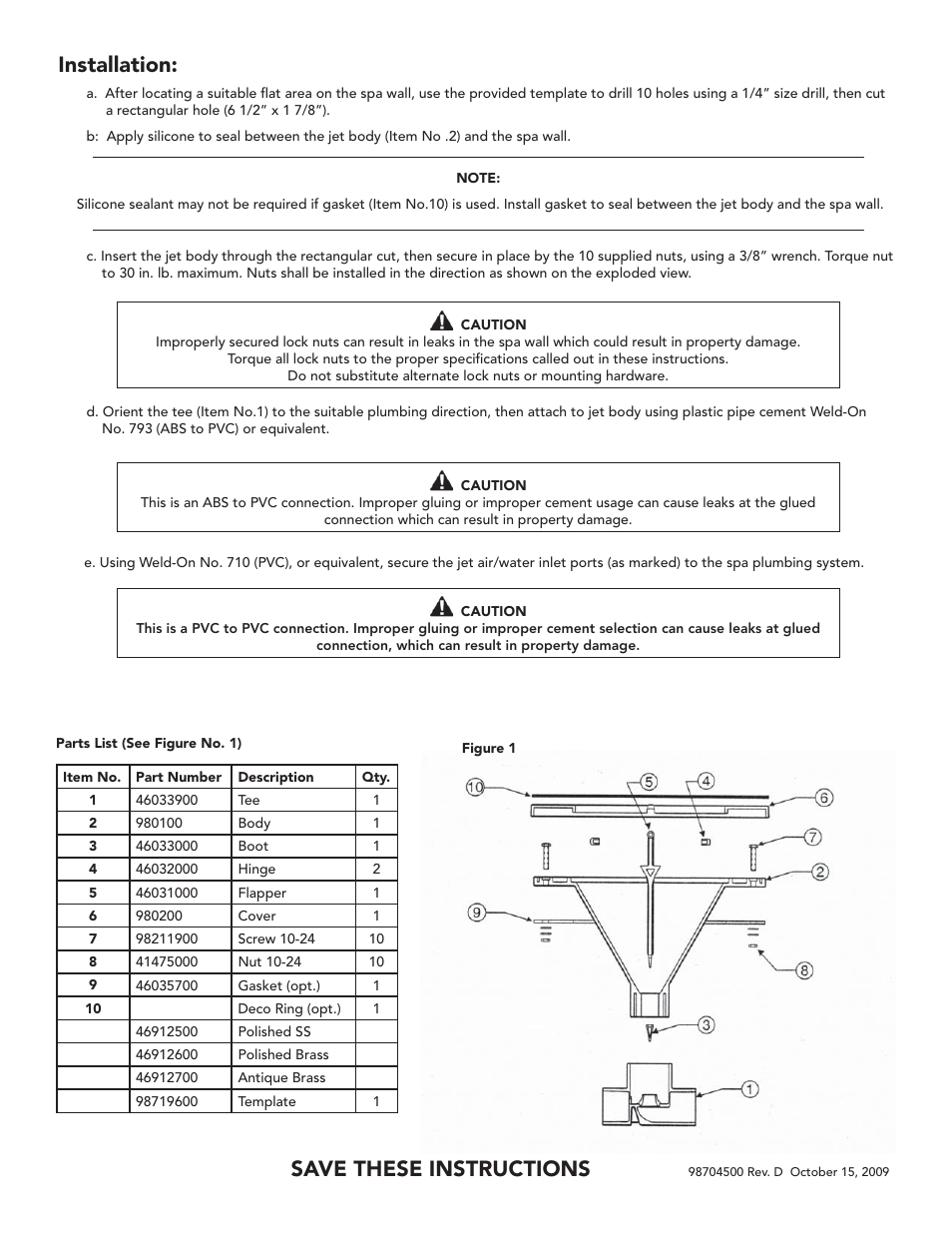 Installation, Save these instructions | Balboa Water Group Aqua-Fan User Manual | Page 2 / 2