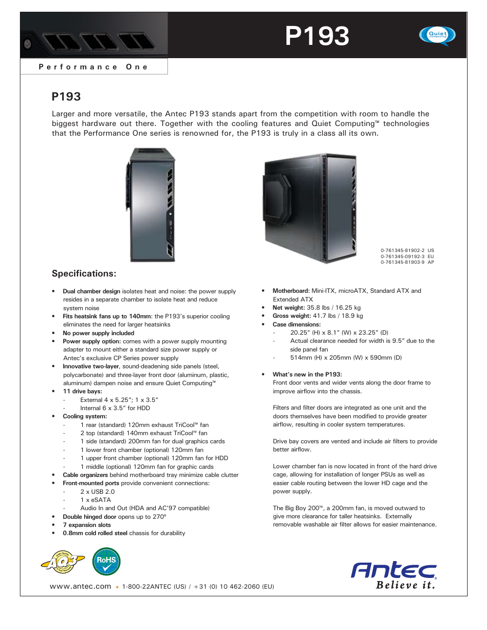 Antec P193 User Manual | 1 page