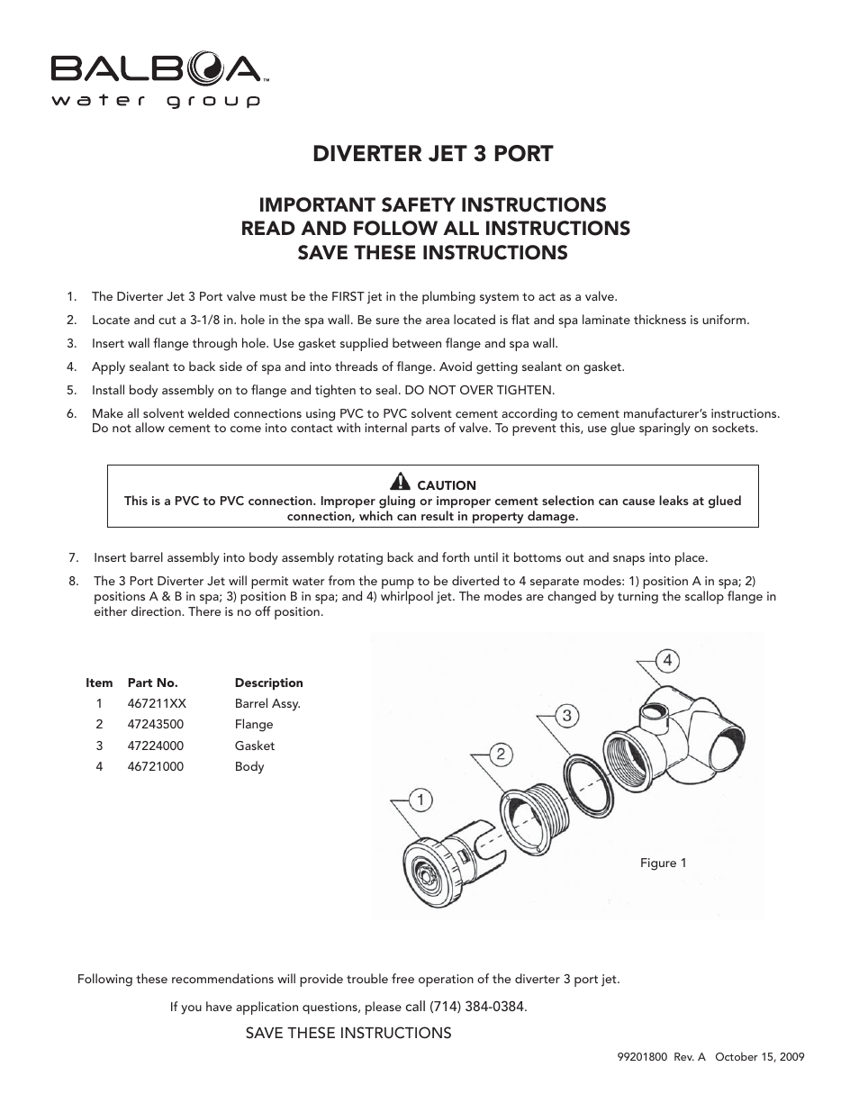Balboa Water Group Diverter Jet, 3 Port User Manual | 1 page