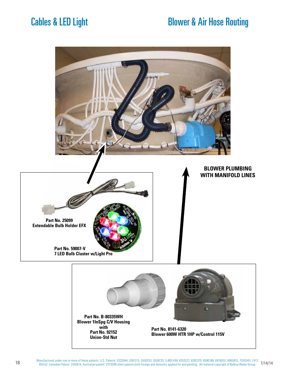 Blower & air hose routing cables & led light | Balboa Water Group Titan Bath Control User Manual | Page 18 / 66