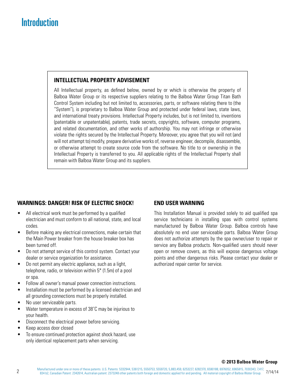 Introduction | Balboa Water Group Titan Bath Control User Manual | Page 2 / 66