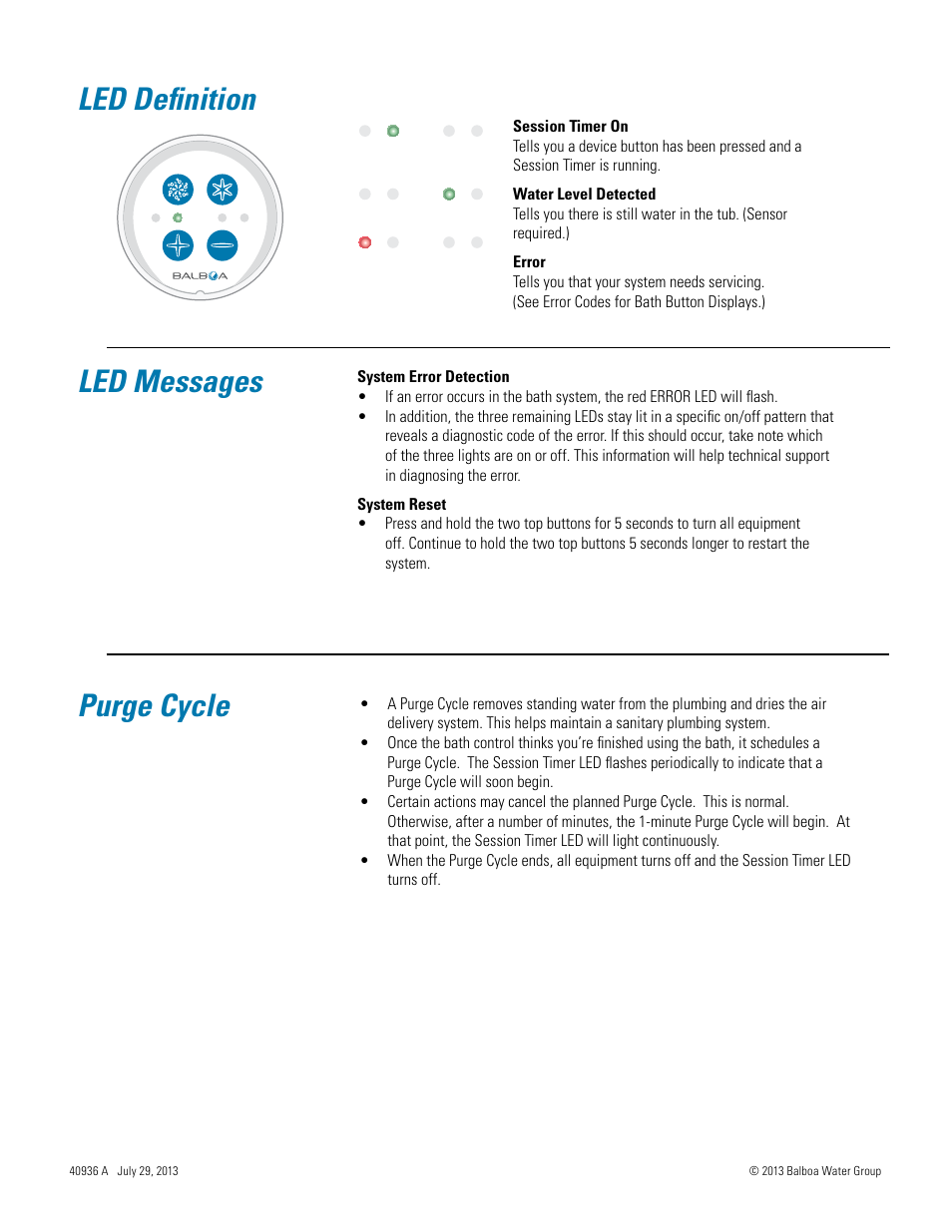 Led messages led definition purge cycle | Balboa Water Group Titan Bath Control User Manual | Page 46 / 66