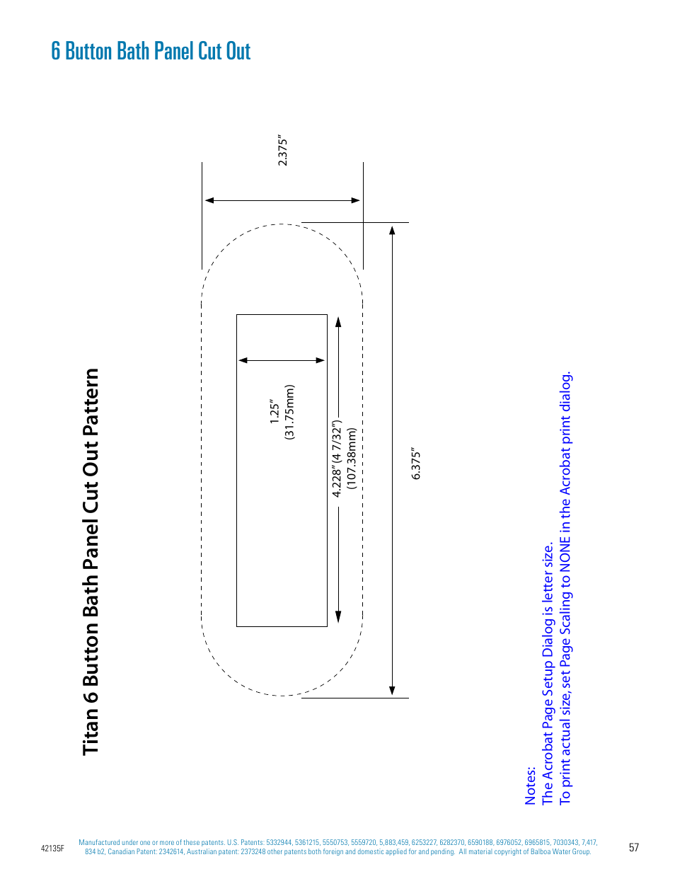 6 button bath panel cut out, Titan 6 butt on b ath p anel c ut o ut p att ern | Balboa Water Group Titan Bath Control User Manual | Page 57 / 66