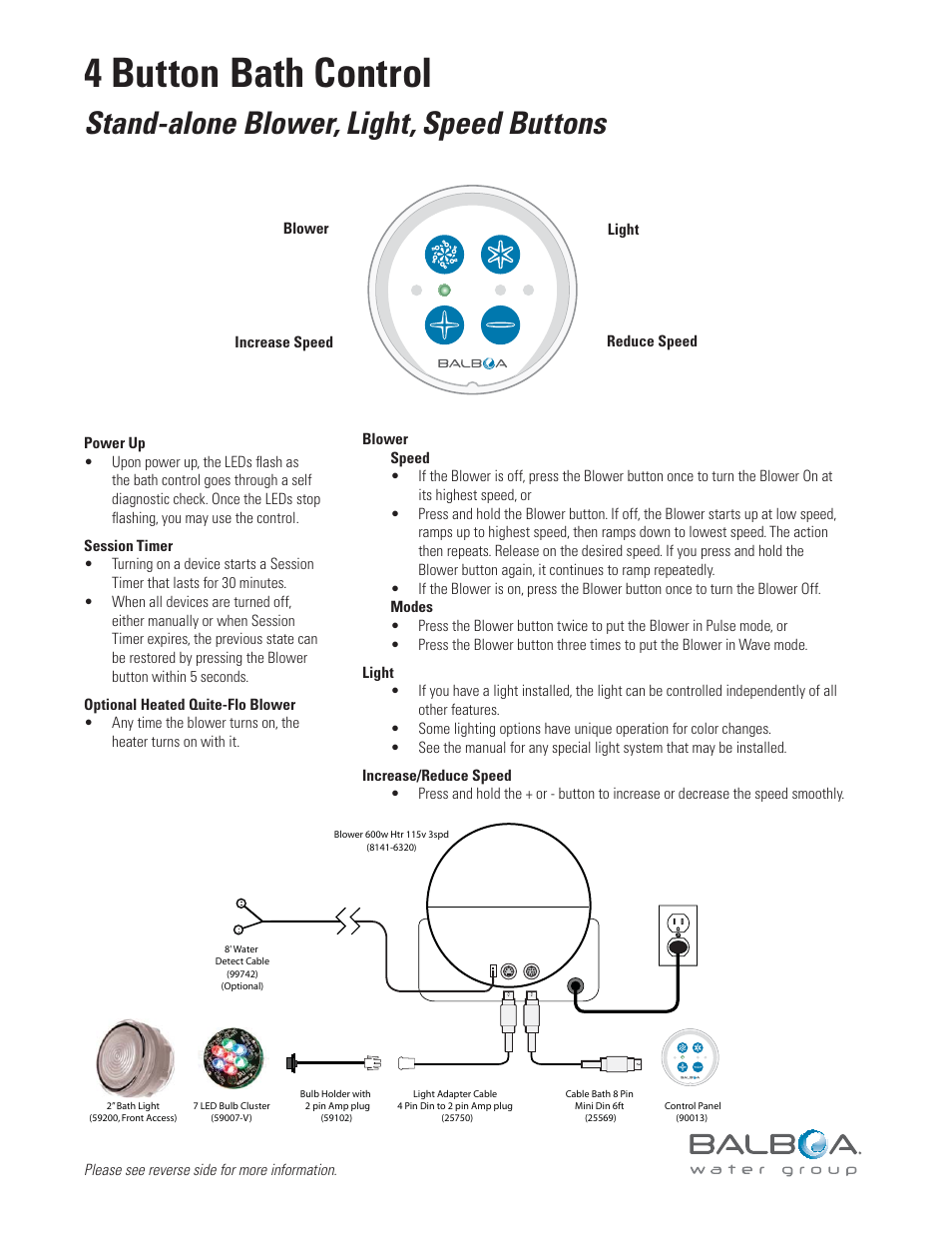 Balboa Water Group Stand Alone Quiet-Flo Blower - 4 Buttons User Manual | 2 pages