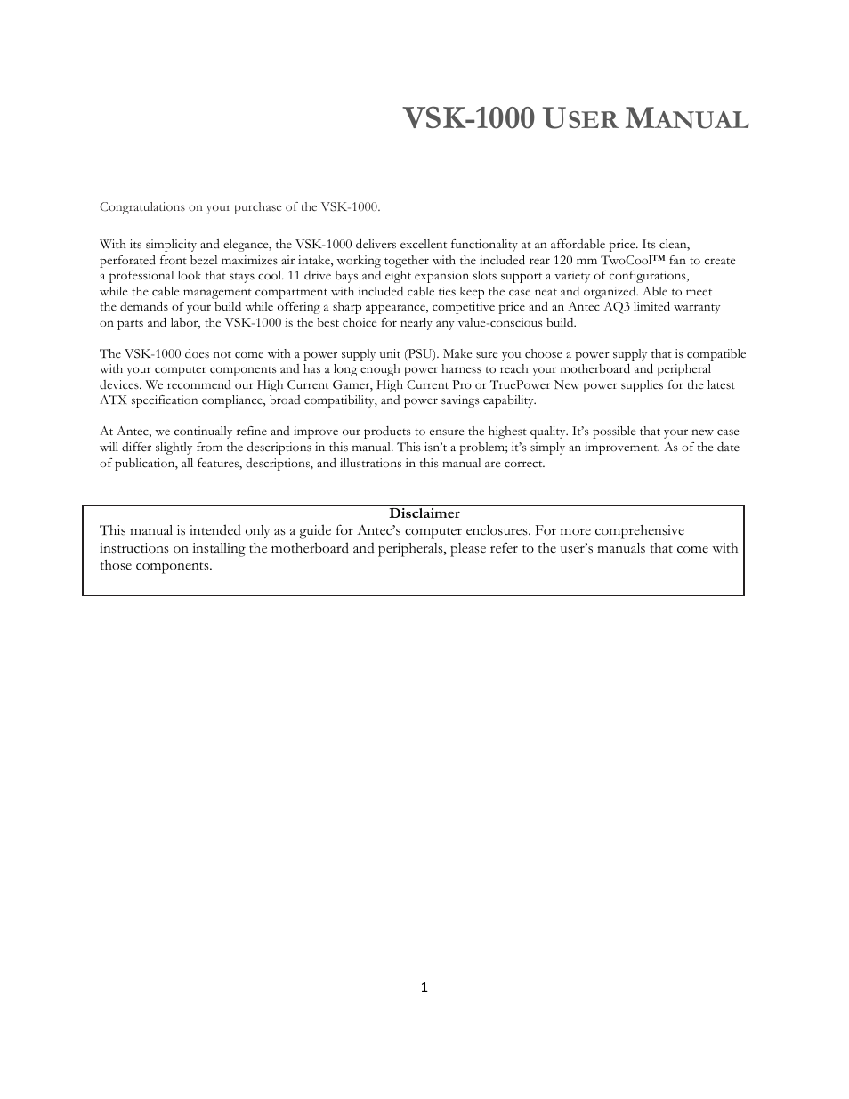 Vsk-1000, Anual | Antec VSK-1000 User Manual | Page 2 / 17