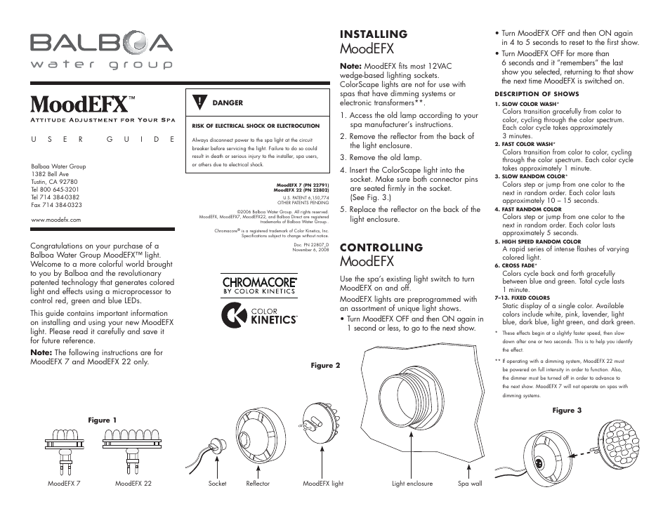 Balboa Water Group MoodEFX User Manual | 2 pages