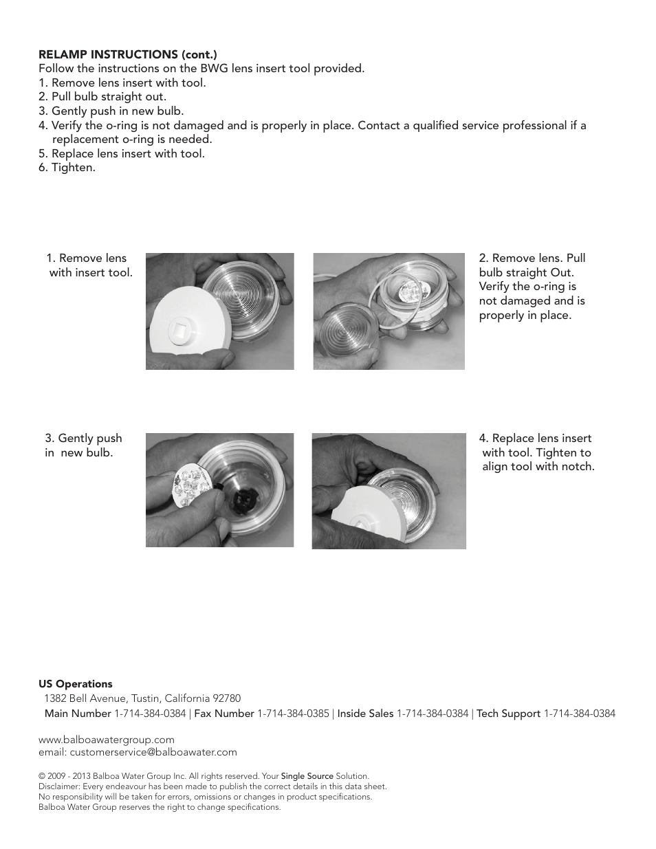 Balboa Water Group 59200 Chromatherapy Front Access Light User Manual | Page 2 / 2