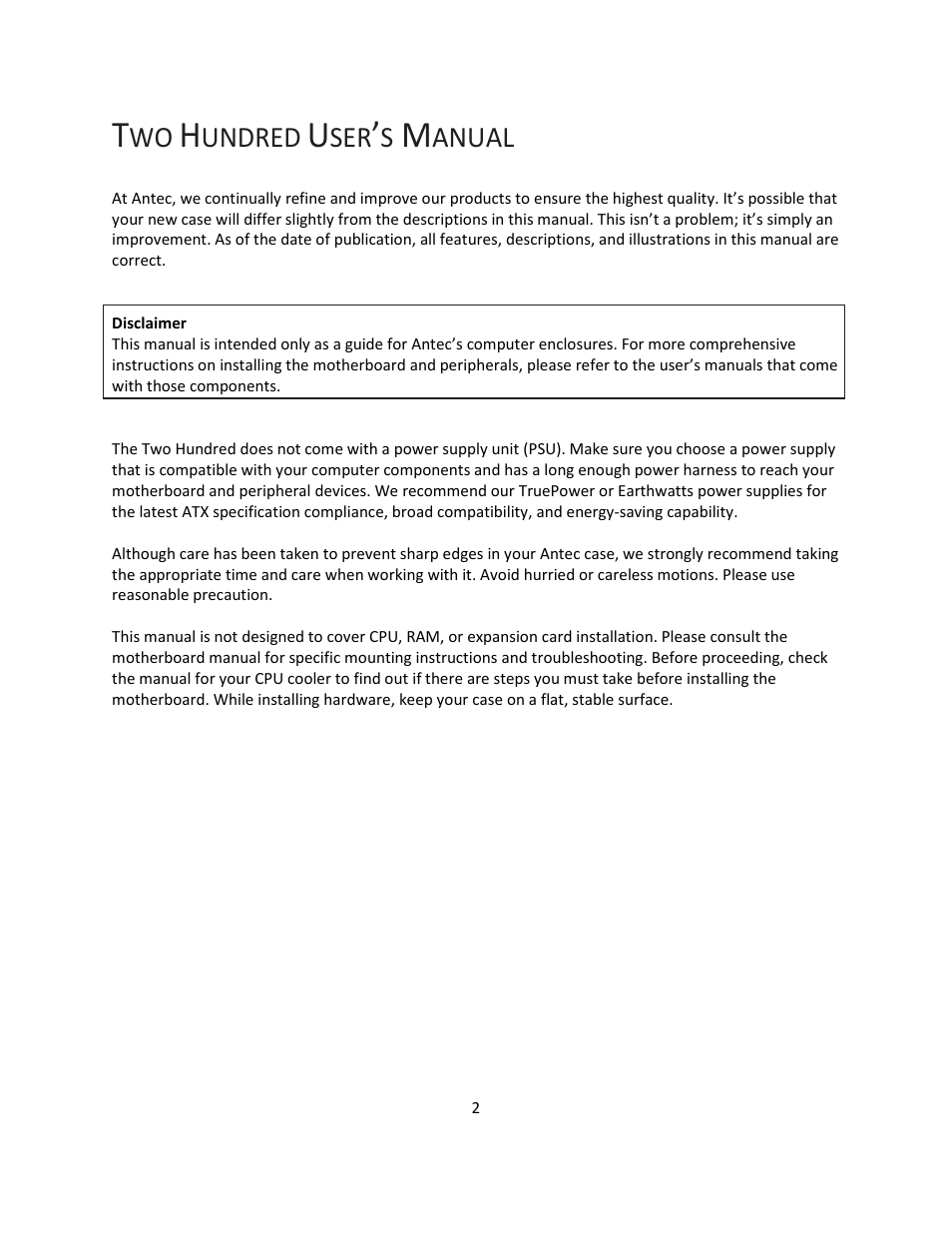 Antec Quiet Computing Two Hundred User Manual | Page 3 / 13