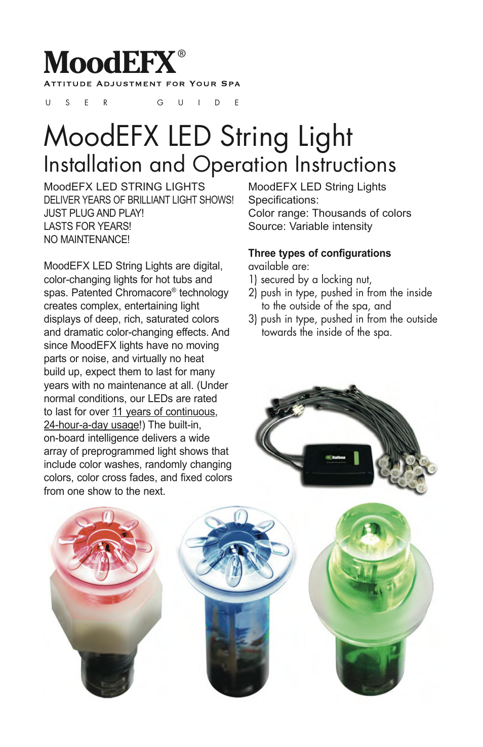 Balboa Water Group MoodEFX LED String Lights User Manual | 4 pages