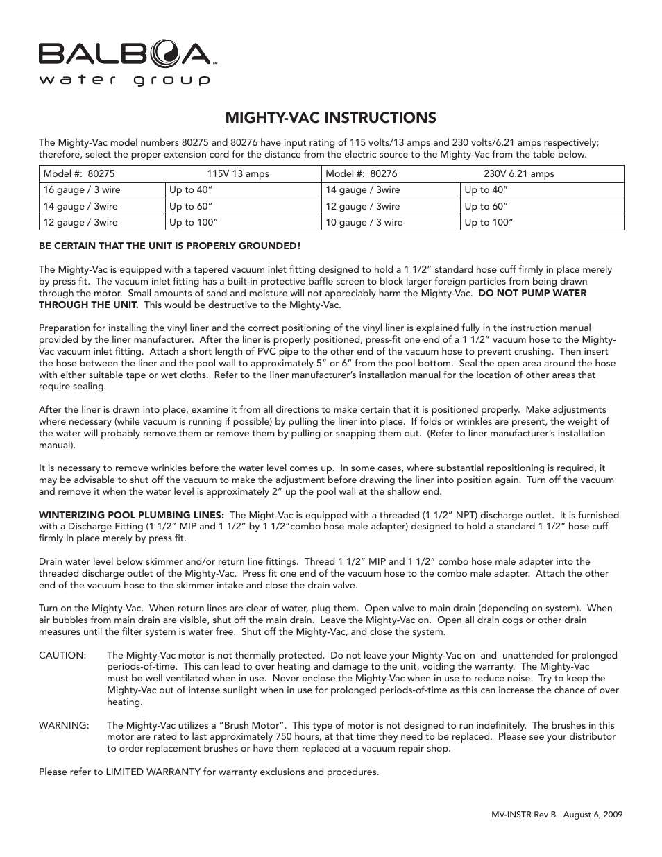 Balboa Water Group Mighty Vac User Manual | 2 pages