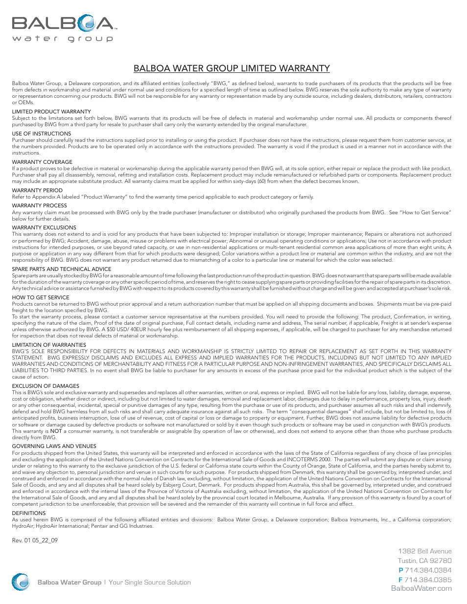 Balboa water group limited warranty | Balboa Water Group Mighty Vac User Manual | Page 2 / 2