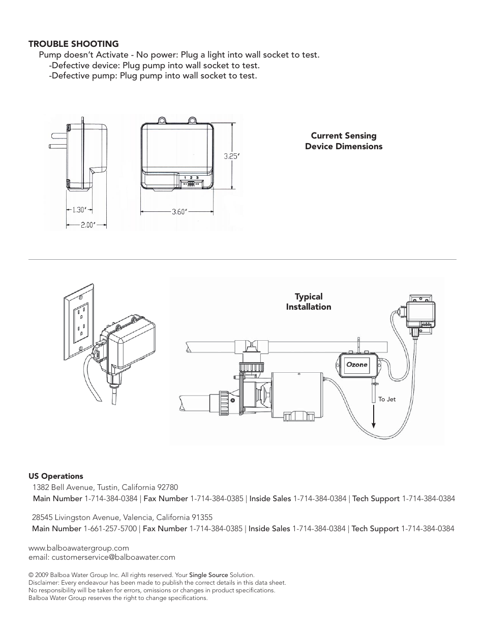 Balboa Water Group Current Sensing Device for Ozone, 99646 User Manual | Page 2 / 2