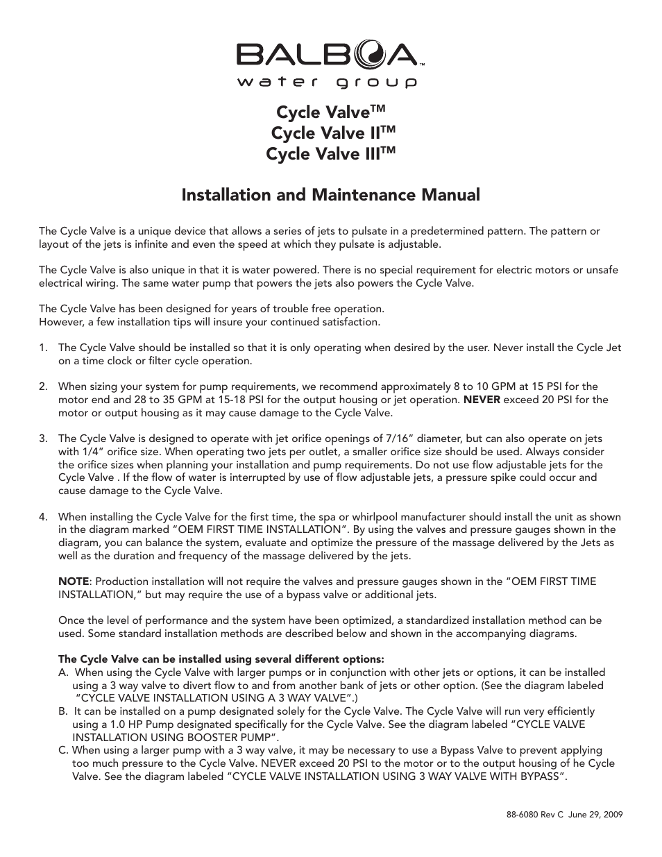 Balboa Water Group Cycle Valve 1, 2, 3 User Manual | 4 pages
