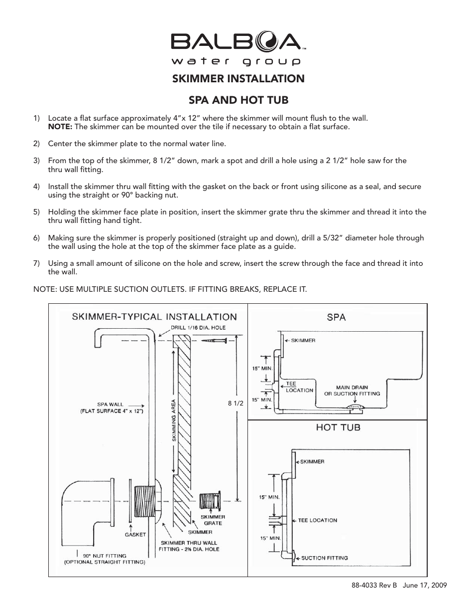 Balboa Water Group Skimmer, Spa and Hot Tubs User Manual | 1 page