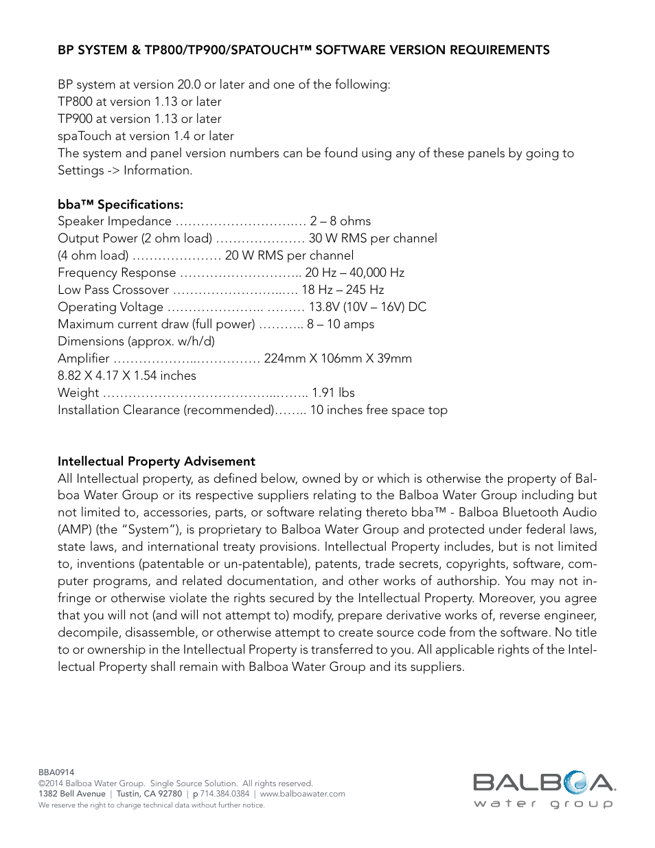 Balboa Water Group Balboa Bluetooth Audio User Manual | Page 11 / 11