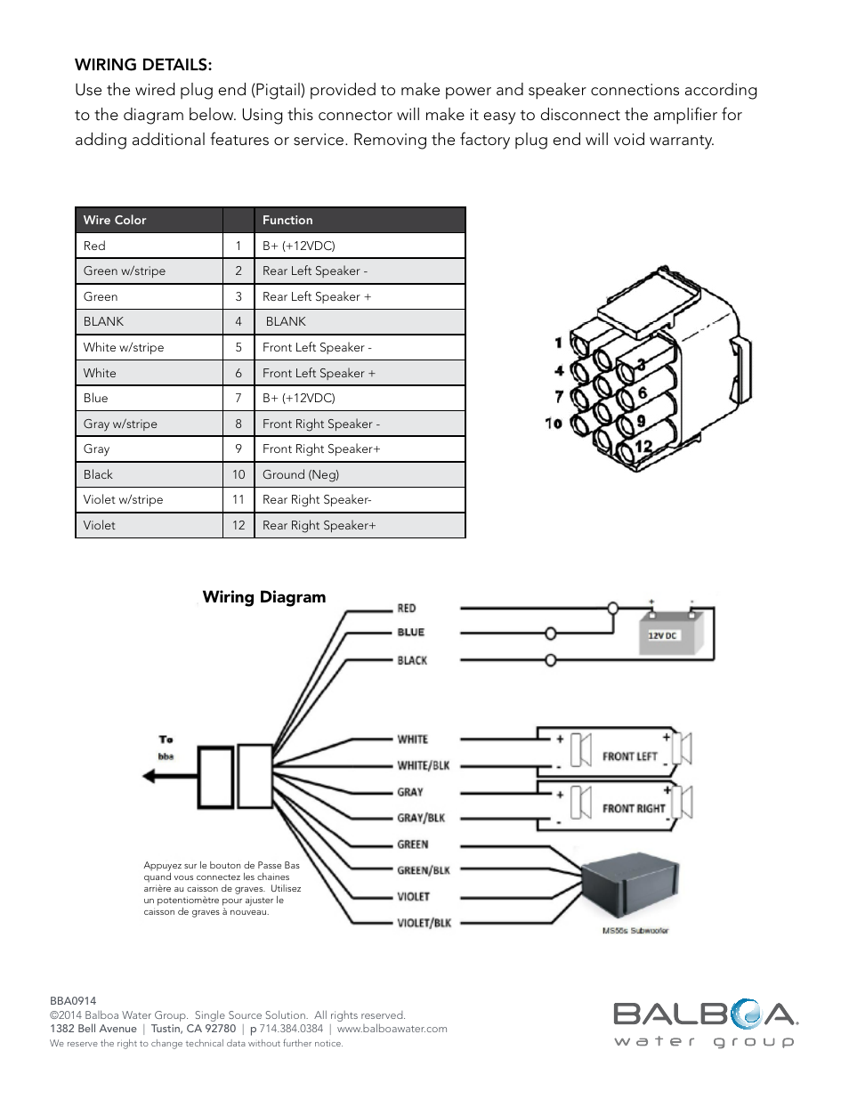 Wiring diagram | Balboa Water Group Balboa Bluetooth Audio User Manual | Page 5 / 11
