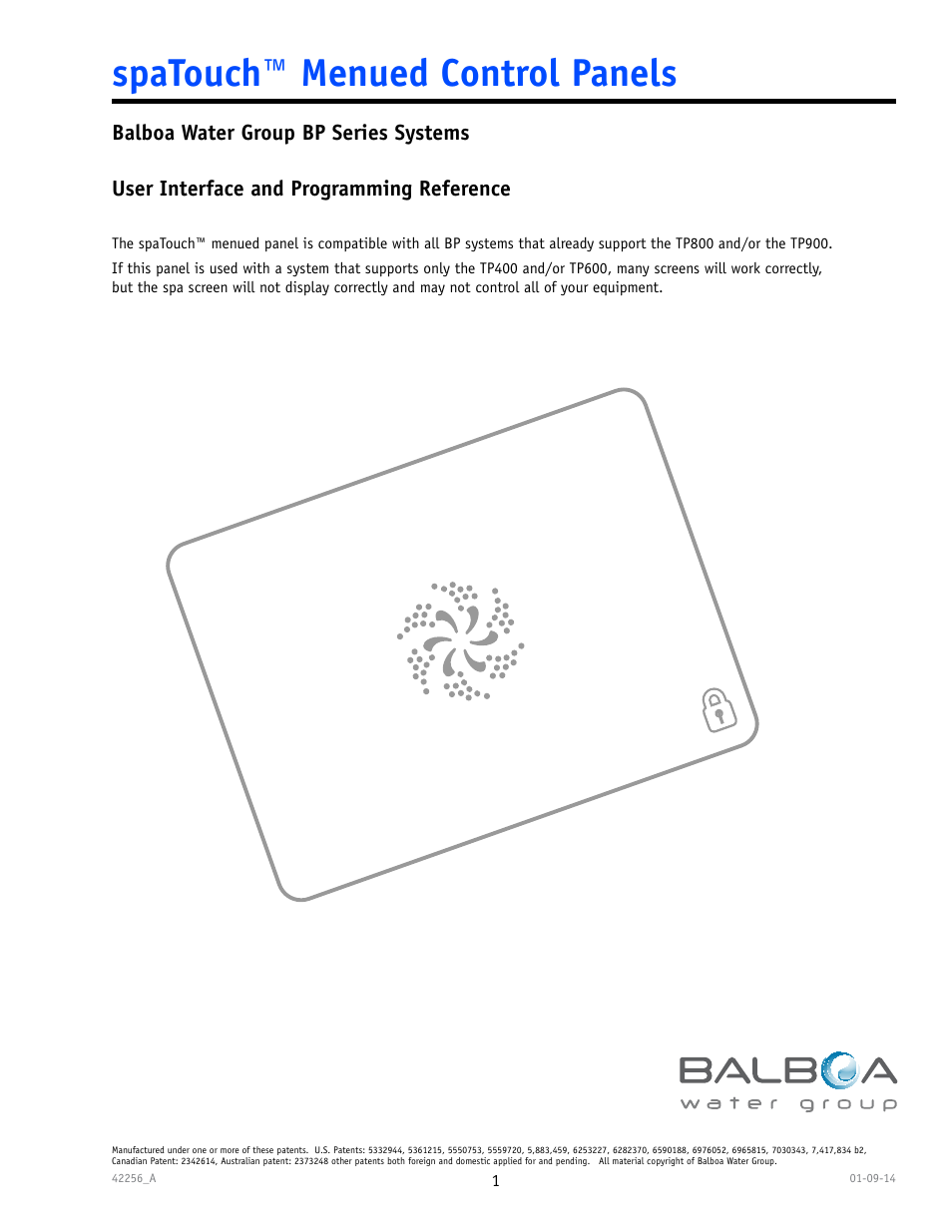 Balboa Water Group spaTouch Menu Panel User Manual | 28 pages