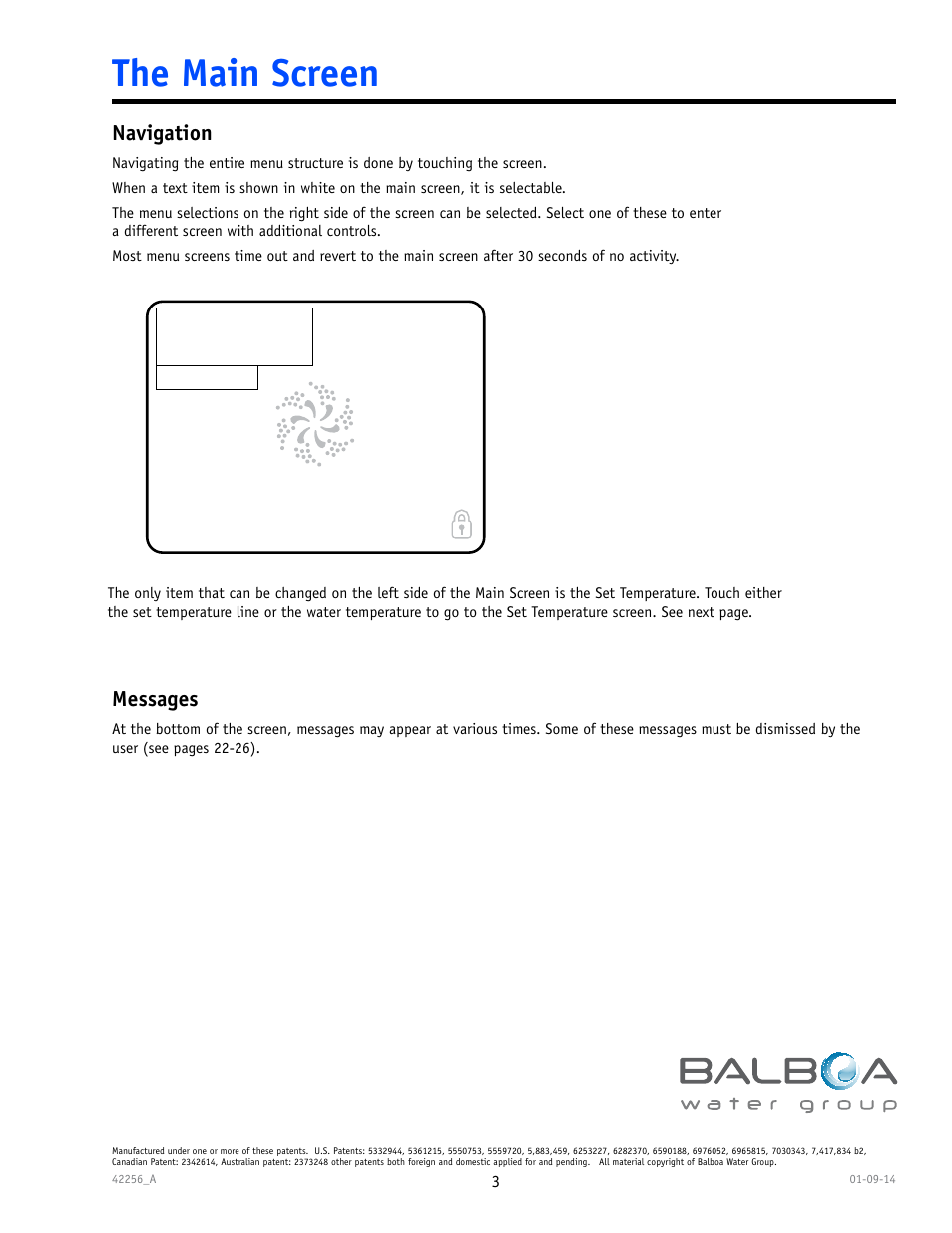 102°f, The main screen | Balboa Water Group spaTouch Menu Panel User Manual | Page 3 / 28