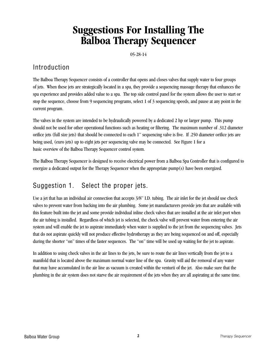 Balboa Water Group Spa Therapy Sequencer 52200-98 User Manual | Page 2 / 10