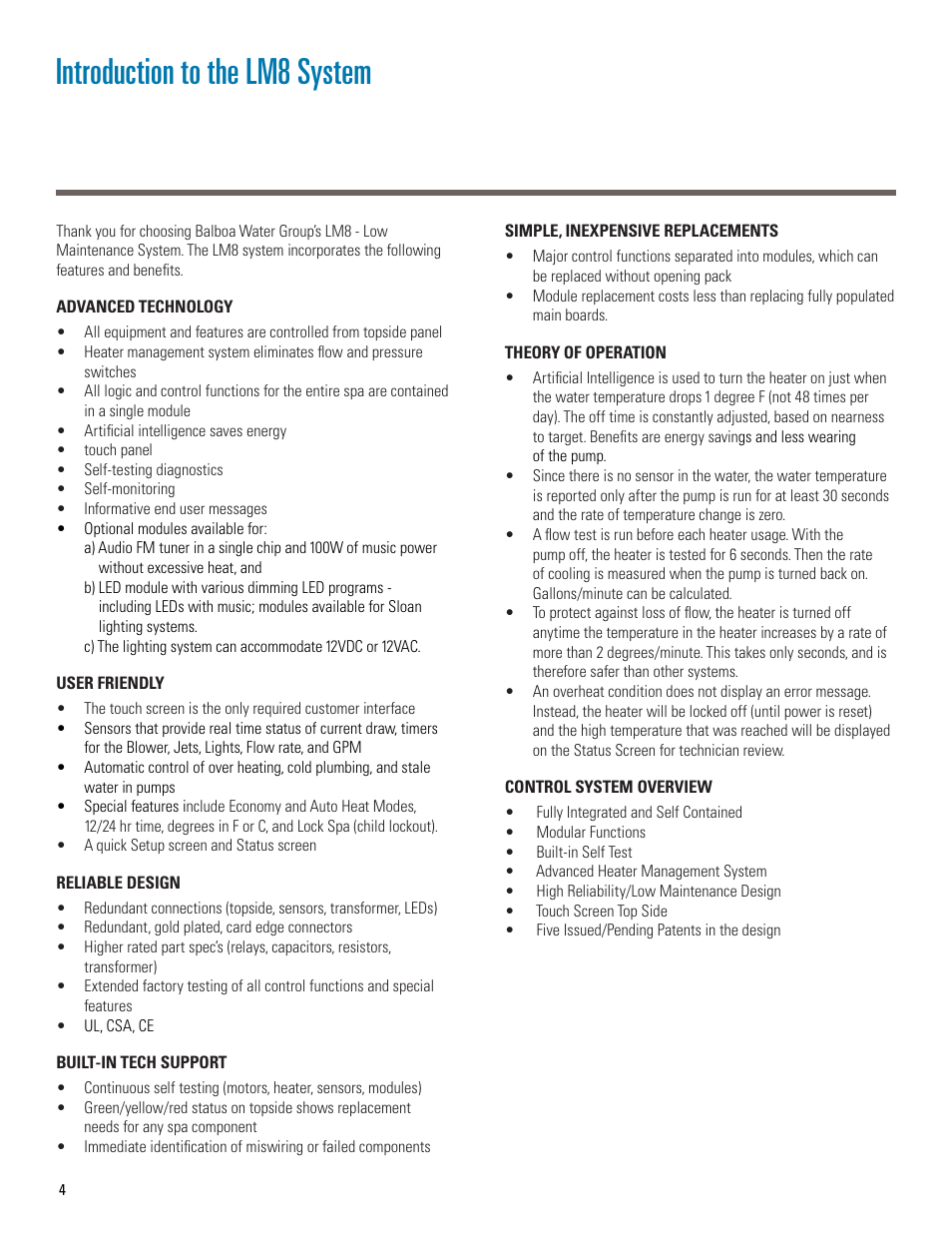 Introduction to the lm8 system | Balboa Water Group LM8 User Manual | Page 4 / 14