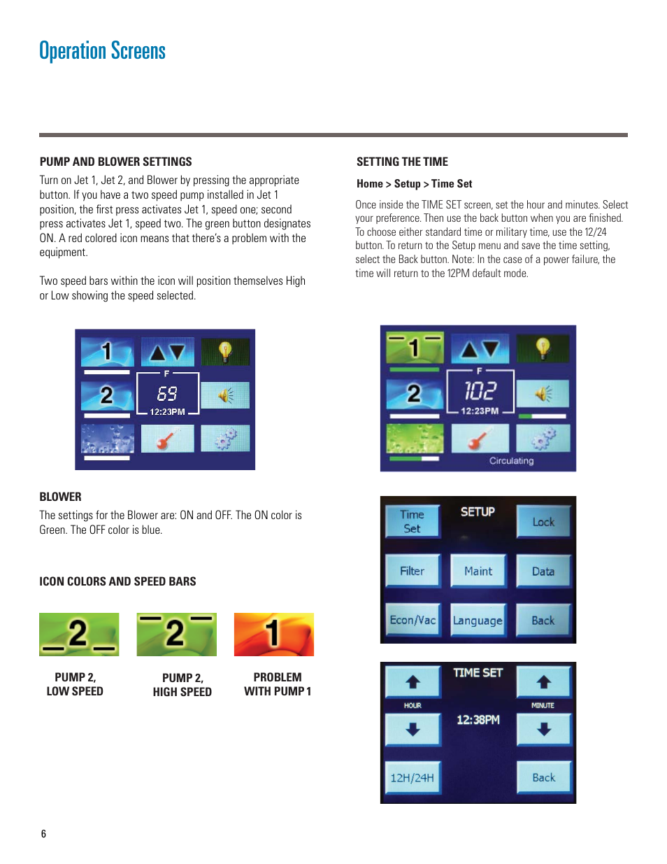 Operation screens | Balboa Water Group LM8 User Manual | Page 6 / 14