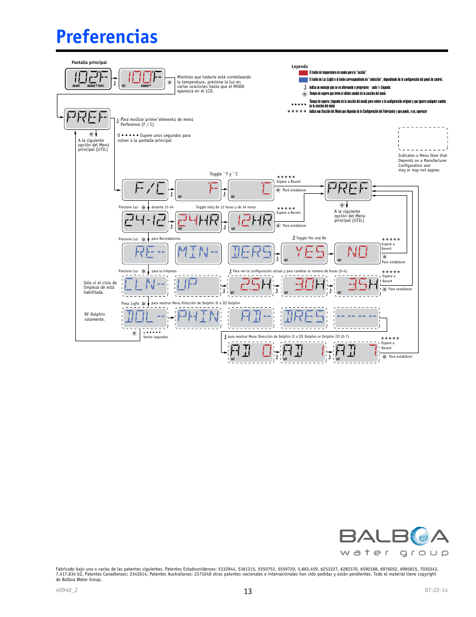 Preferencias | Balboa Water Group TP600 User Manual | Page 13 / 25