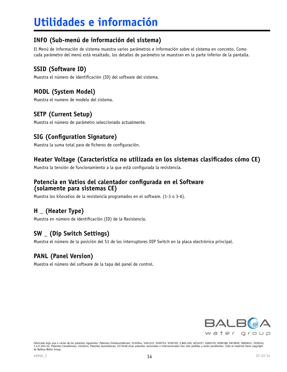 Utilidades e información | Balboa Water Group TP600 User Manual | Page 14 / 25