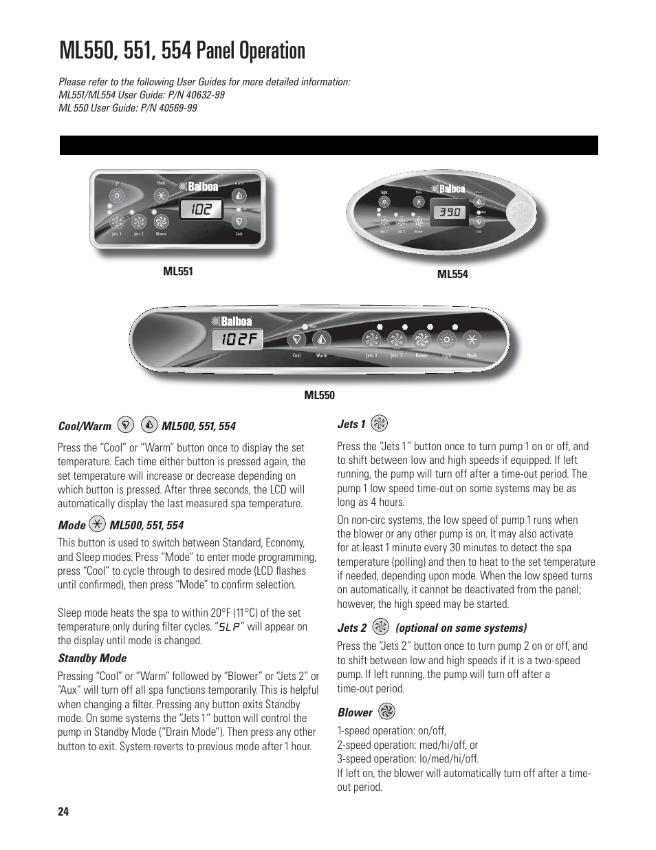 Ml551, Ml554, Ml550 | Balboa Water Group EL/VS 120V-240V User Manual | Page 24 / 48