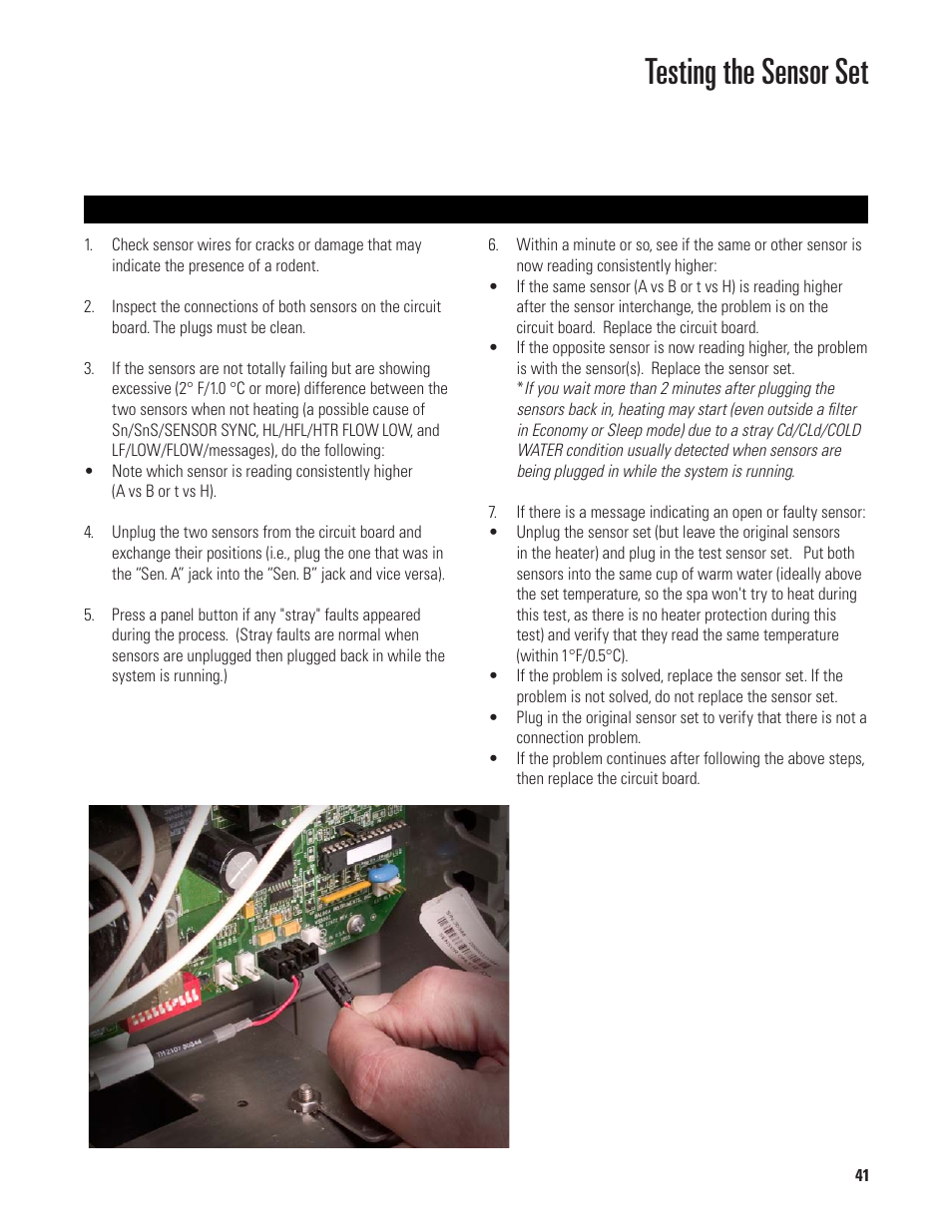 Testing the sensor set | Balboa Water Group EL/VS 120V-240V User Manual | Page 41 / 48