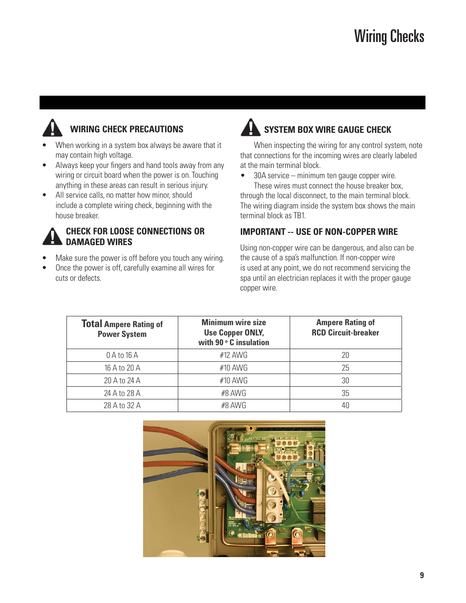 Wiring checks, Total | Balboa Water Group GL/GS 230V User Manual | Page 9 / 48