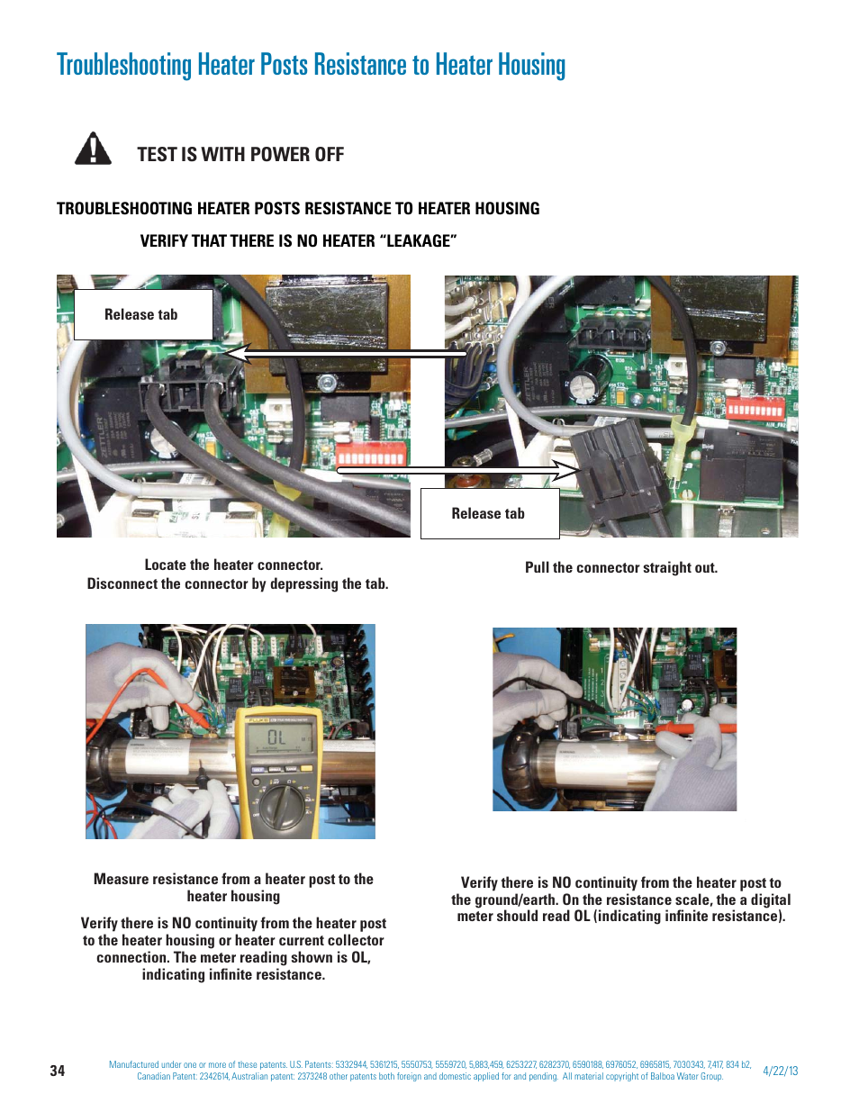 Test is with power off | Balboa Water Group BP 60Hz User Manual | Page 34 / 86