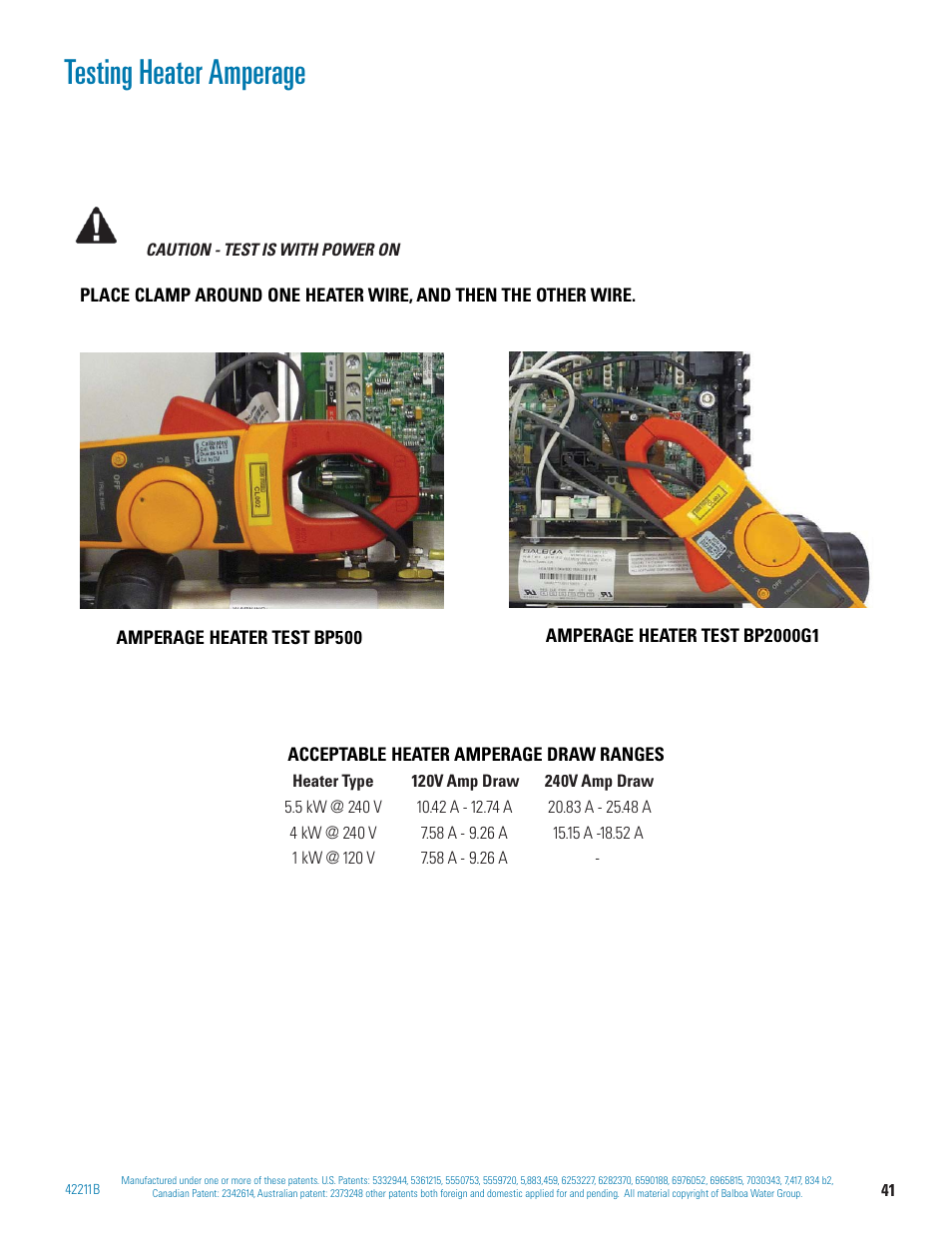 Testing heater amperage | Balboa Water Group BP 60Hz User Manual | Page 41 / 86