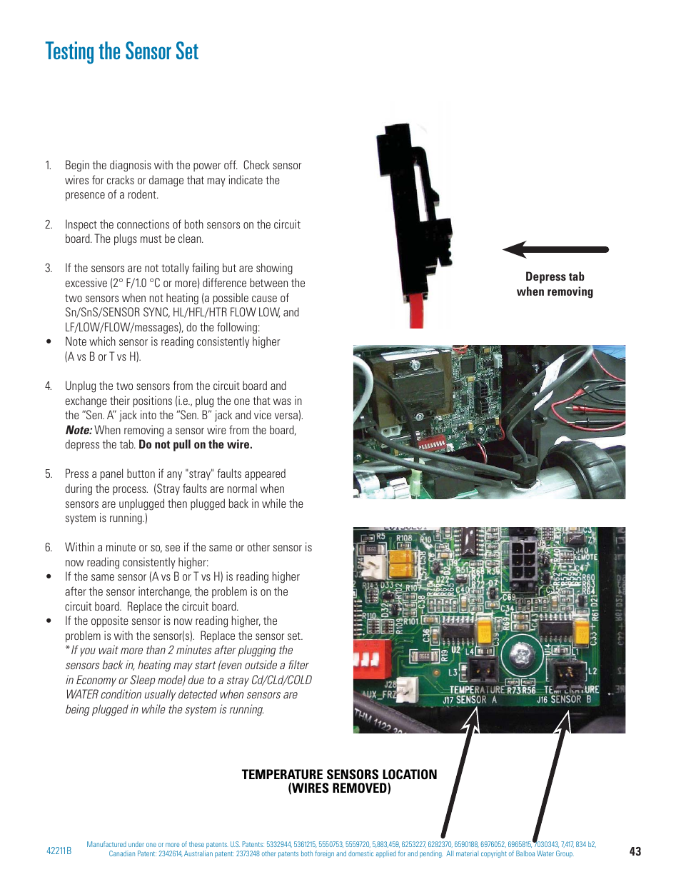 Testing the sensor set | Balboa Water Group BP 60Hz User Manual | Page 43 / 86
