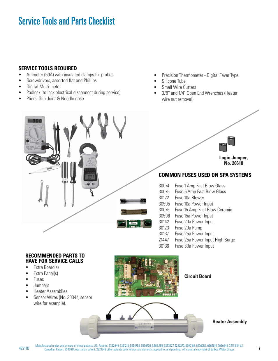 Service tools and parts checklist | Balboa Water Group BP 60Hz User Manual | Page 7 / 86