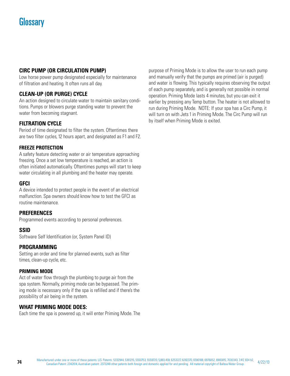 Glossary | Balboa Water Group BP 60Hz User Manual | Page 74 / 86