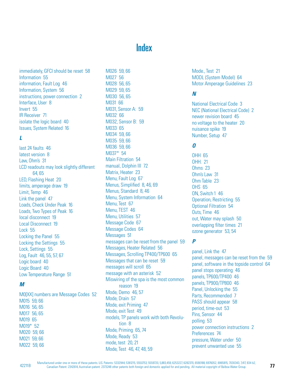 Index | Balboa Water Group BP 60Hz User Manual | Page 77 / 86