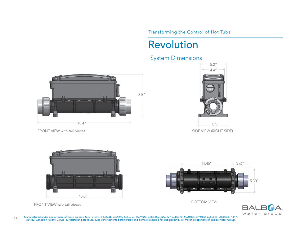 Revolution, System dimensions | Balboa Water Group Revolution User Manual | Page 13 / 100