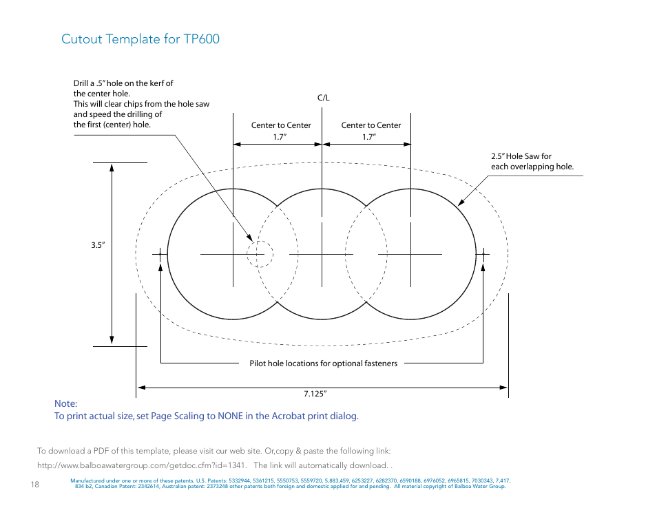 Cutout template for tp600 | Balboa Water Group Revolution User Manual | Page 18 / 100