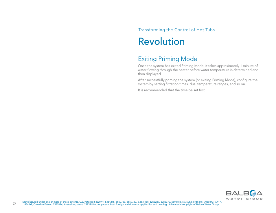 Revolution, Exiting priming mode | Balboa Water Group Revolution User Manual | Page 27 / 100