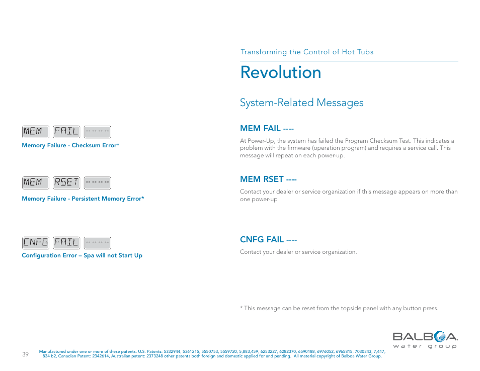 Revolution, System-related messages | Balboa Water Group Revolution User Manual | Page 39 / 100