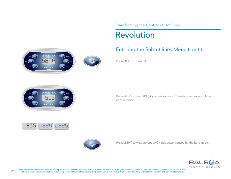 Revolution, Entering the sub-utilities menu (cont.), Transforming the control of hot tubs | Balboa Water Group Revolution User Manual | Page 49 / 100