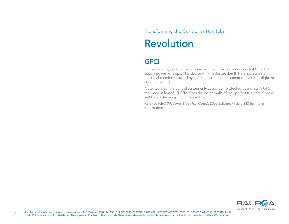 Revolution, Gfci | Balboa Water Group Revolution User Manual | Page 5 / 100