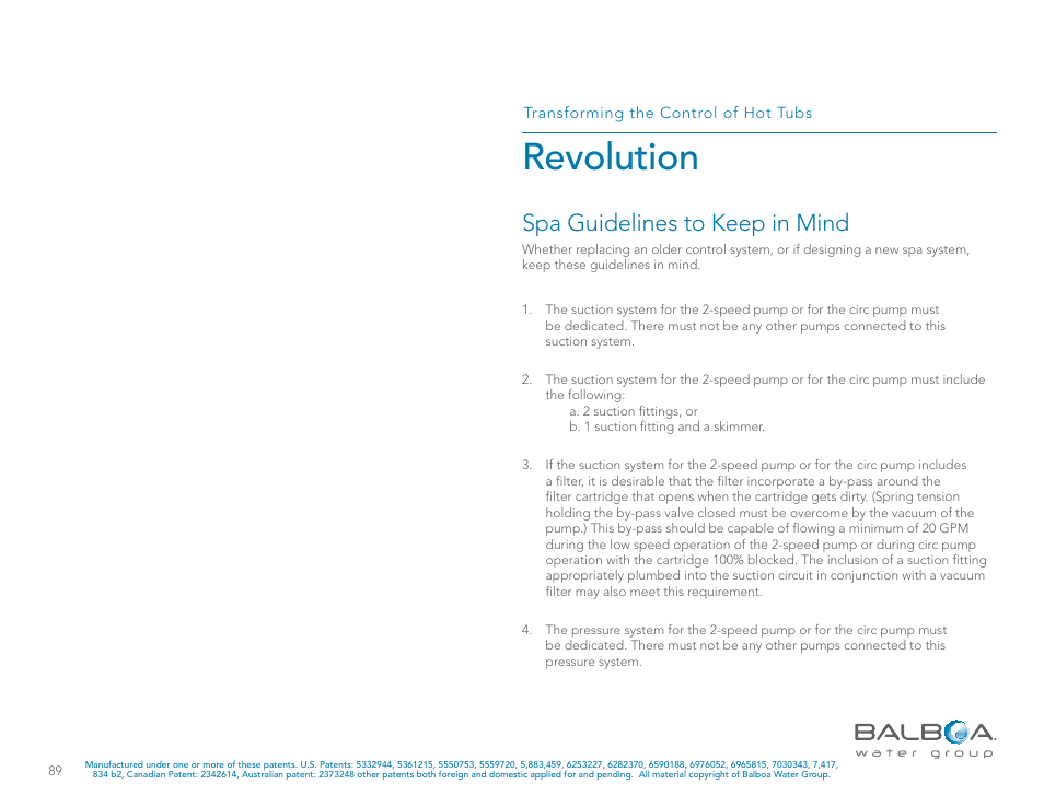 Revolution, Spa guidelines to keep in mind | Balboa Water Group Revolution User Manual | Page 89 / 100