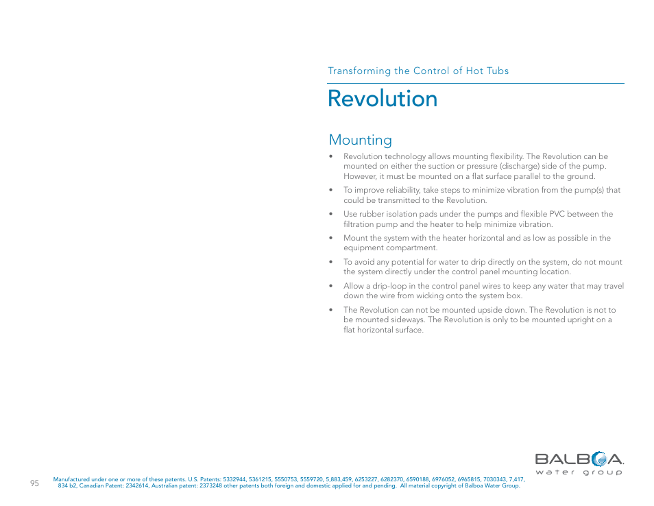 Revolution, Mounting | Balboa Water Group Revolution User Manual | Page 95 / 100