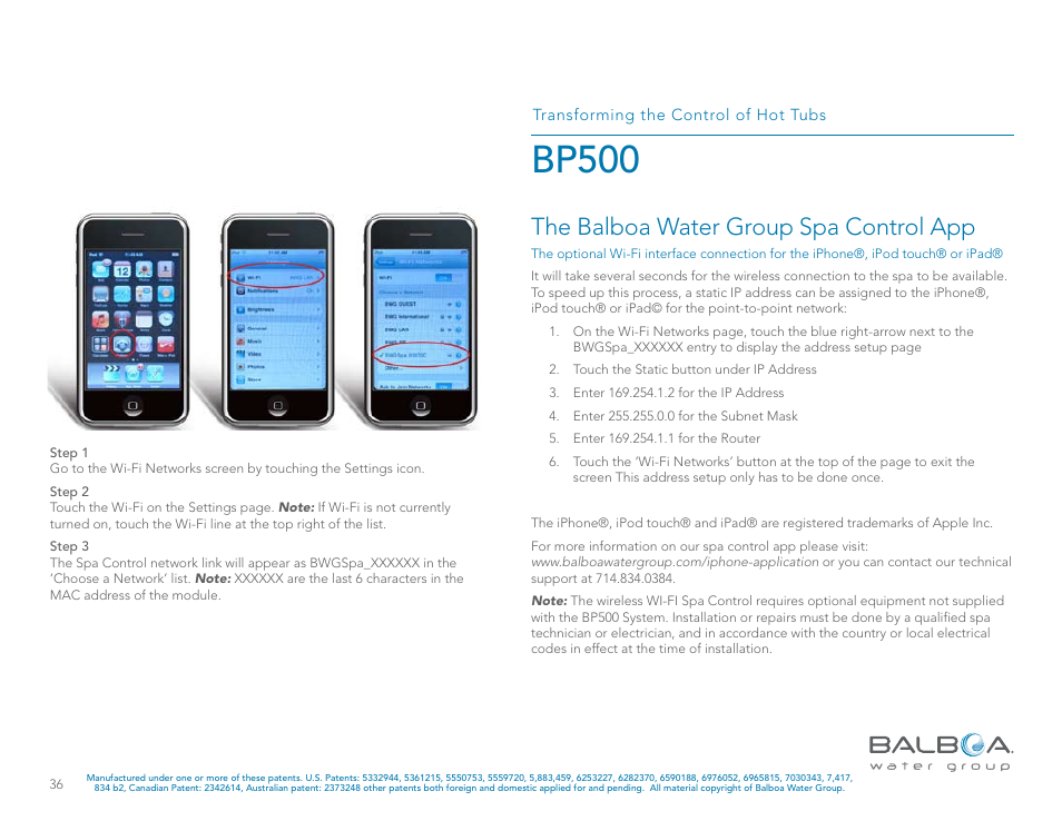 Bp500, The balboa water group spa control app | Balboa Water Group BP500 System User Manual | Page 36 / 74